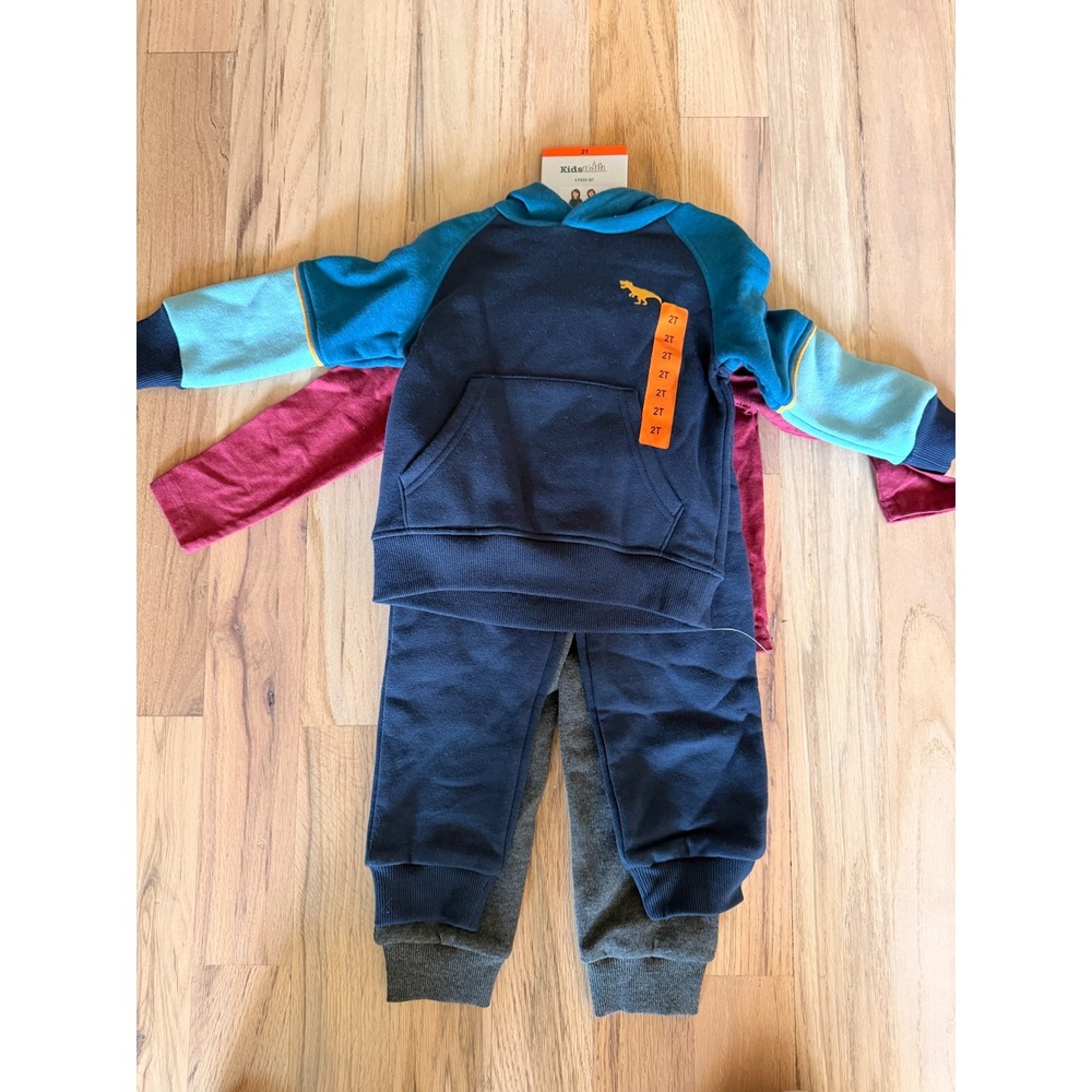 NWT Kids Headquarters Toddler Boys 4-Piece Dinosaur Outfit Set Hoodie Sweatpants